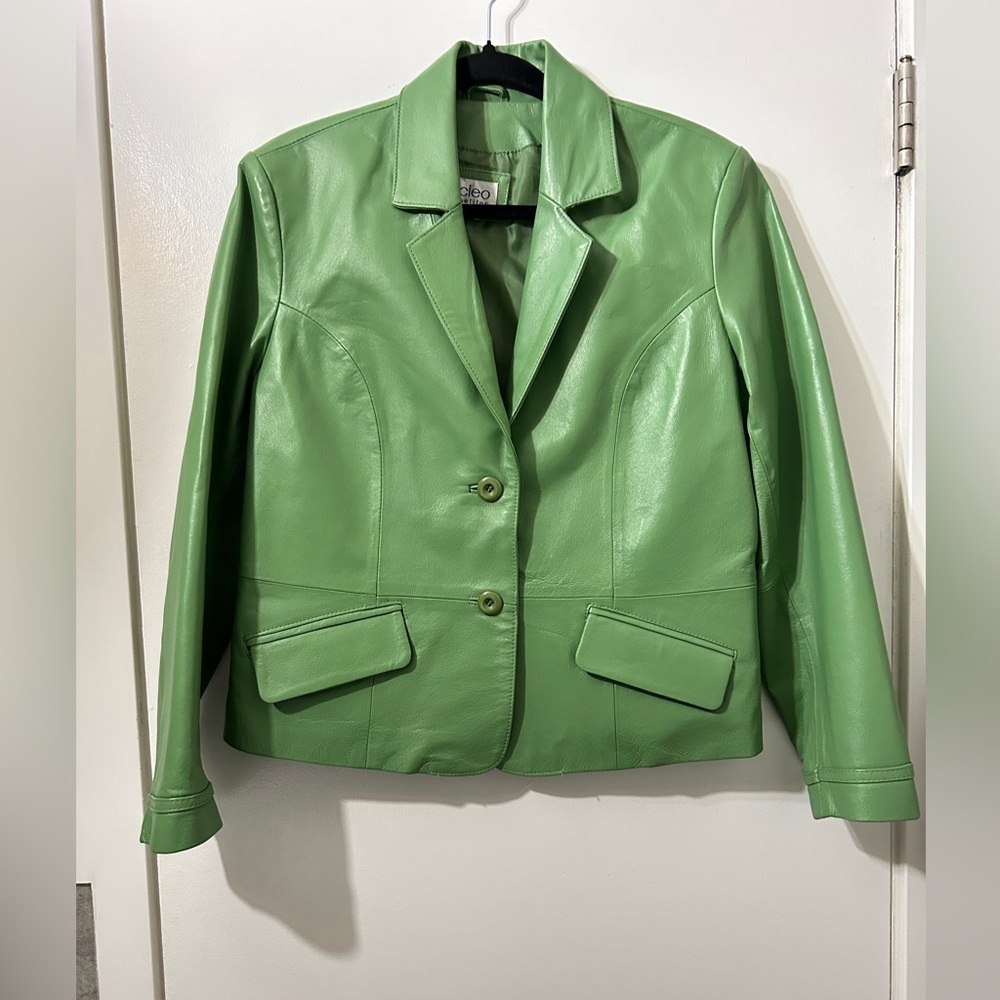 cleo Lime Green Leather Blazer Jacket